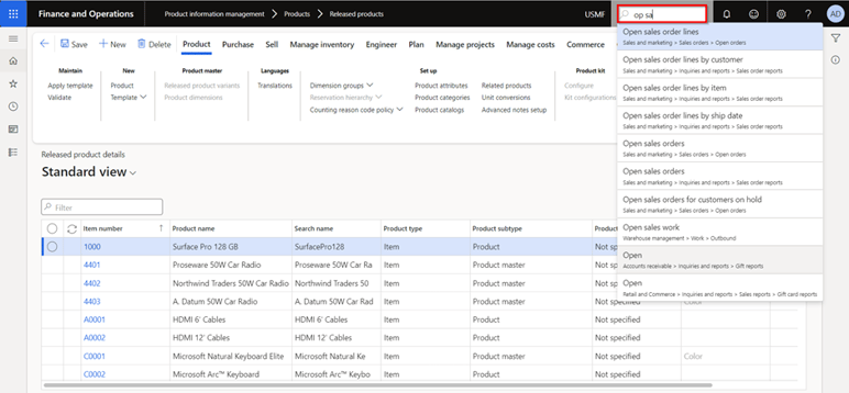 Snel zoeken in Dynamics 365 Finance & Supply Chain Management