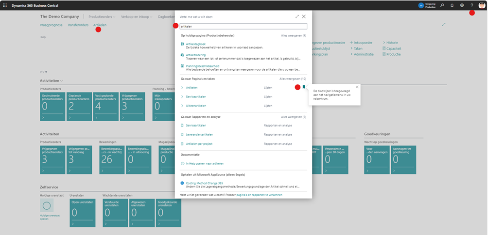 Bladwijzers instellen in Dynamics 365 Business Central